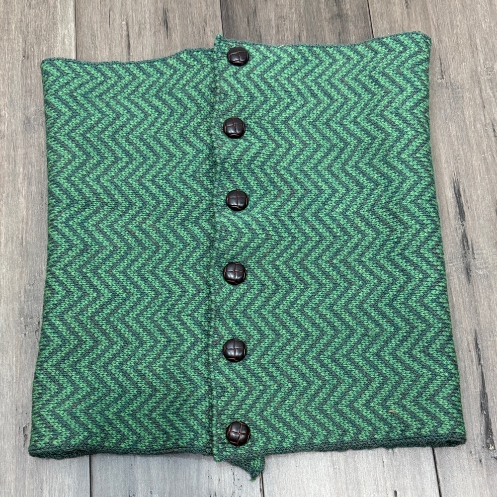 Aran sweater market infinity snood scarf Green Chevron Buttoned merino wool
